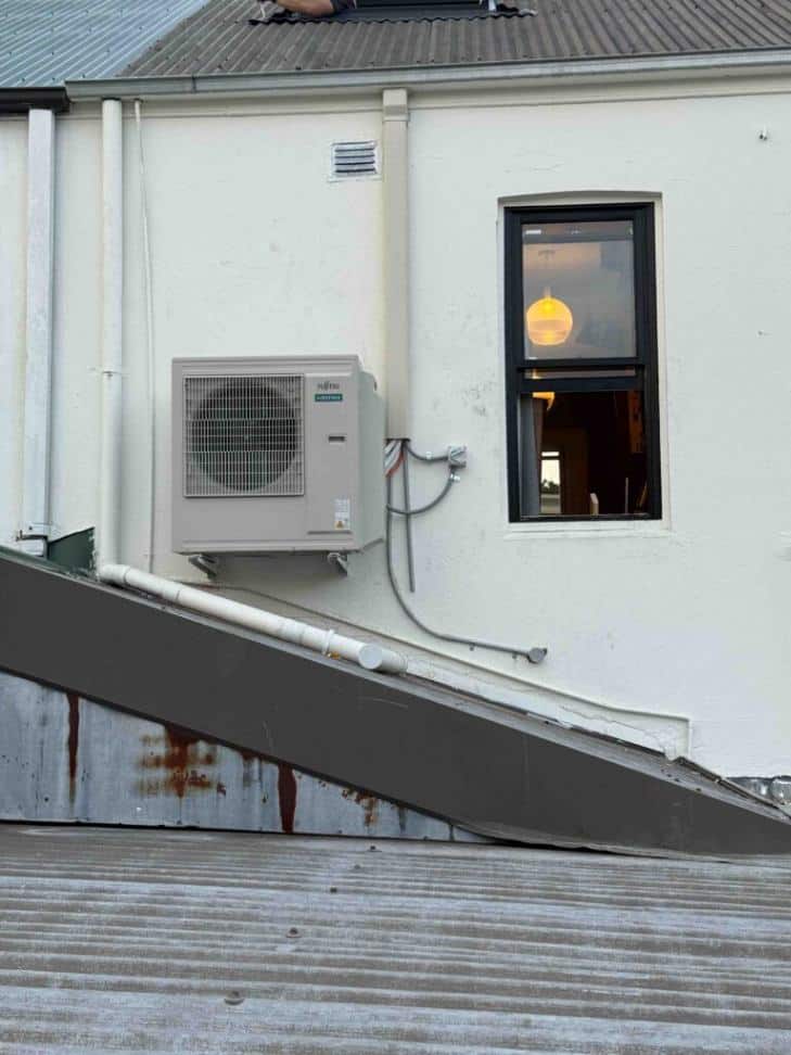 Outdoor unit shown as part of a recent Fujitsu air conditioning installation service.